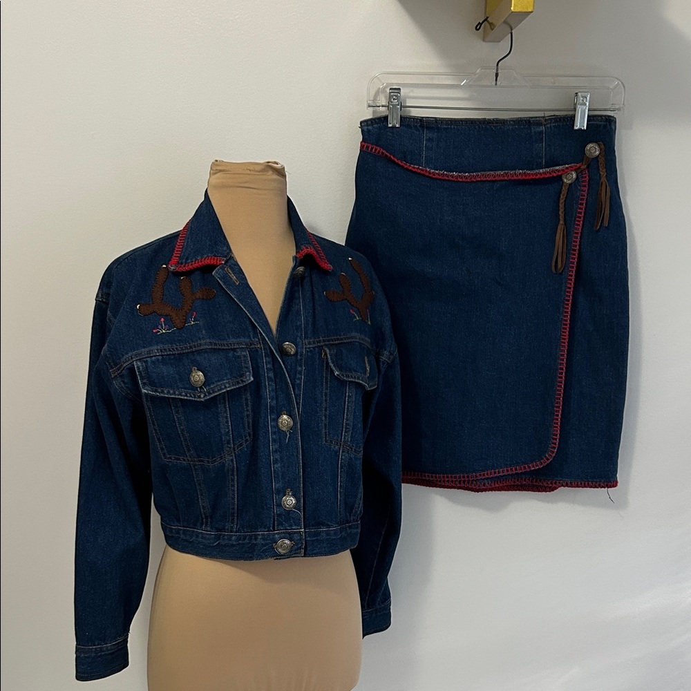 An Original Rickie Embroidered Western Denim Jacket/Skirt Set